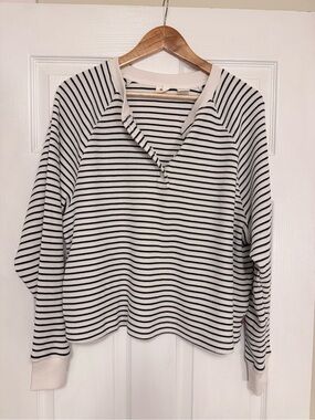 Levi's Black & White Striped V-Notch Pullover Sweater